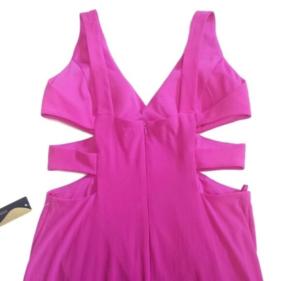 Ignite Evenings Volup Fuschia Plunging Neckline Side Cut-out Maxi Evening Gown - Picture 6 of 9